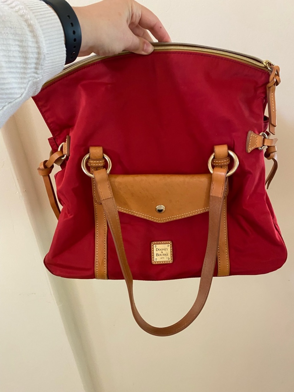 Dooney & Bourke Red Nylon Smith Tote Bag Leather Trim - Picture 10 of 10